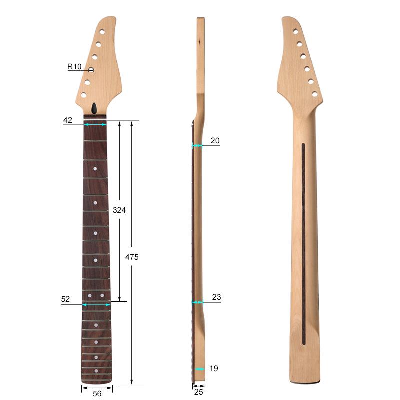 6-String Matte Maple Electric Guitar Neck with 22 Frets, Rosewood Fingerboard, and Bone Nut.