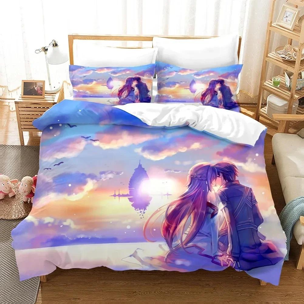 High Quality 3D Digital Printed Sword Art Online Pattern Duvet Cover With Pillow Cover Bedding Set Anime Bed Set Bedroom Deocr