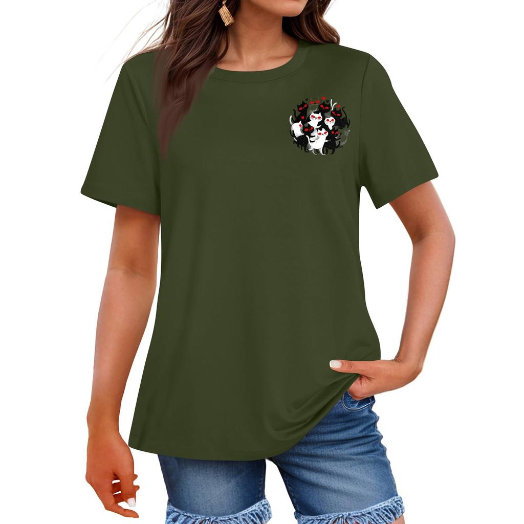Ladies' Loose Comfortable Casual Fashionable Animal Print Round Neck Short Sleeved Shirt