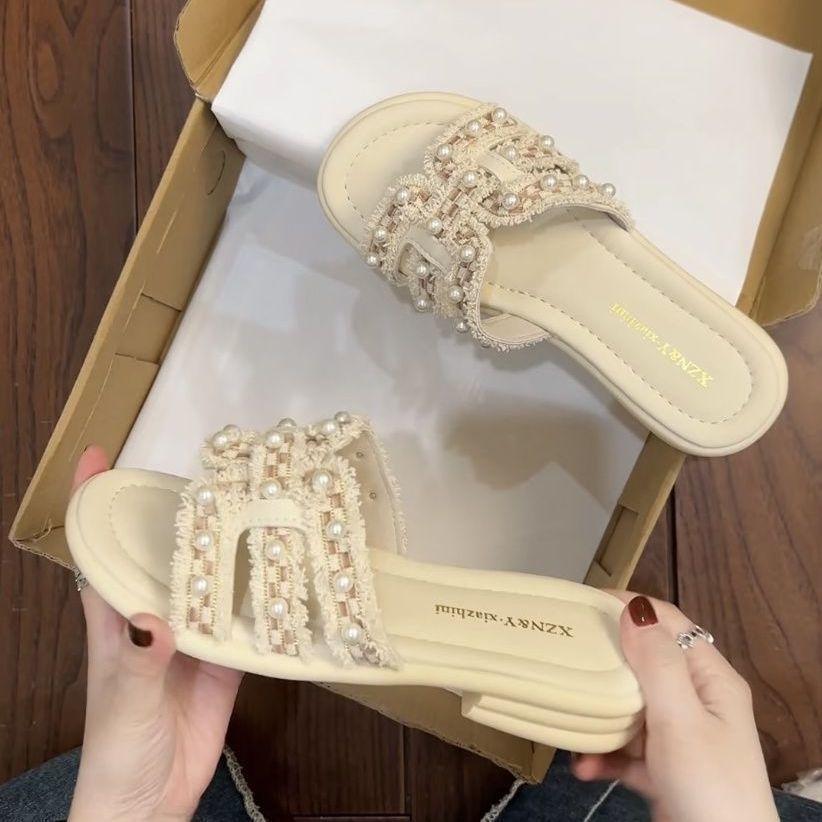 Xiaoxiangfeng Fashion Cool Slippers Female Summer Wear 2025 New Fairy French Pearl Drag Girl