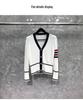 TIME BREATHE Women's Early Spring V-neck Red/Black Four-Stripe Cardigan Sweater: Casual, Versatile Knitwear