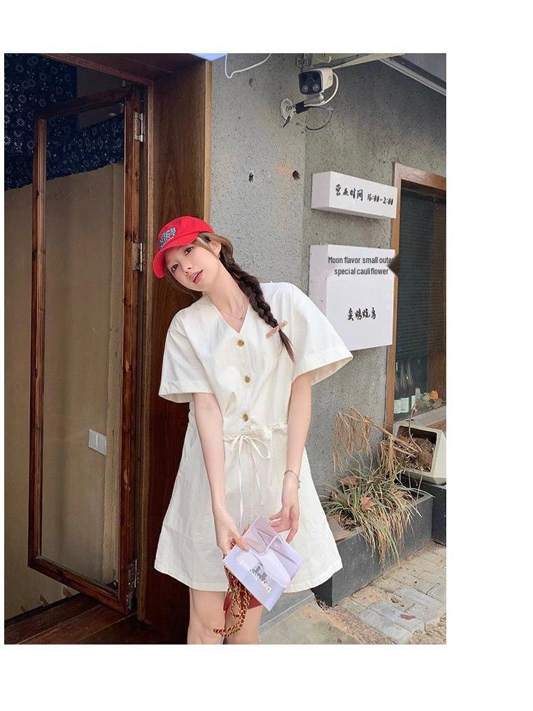 Women's French Retro V-Neck Summer Dress - Sweet and Simple Casual Style
