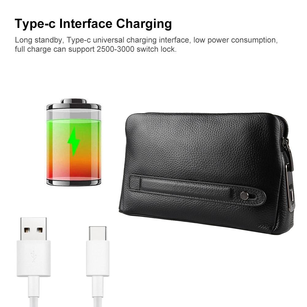 Fipilock FL-V1 Men Zipper Leather Wallet Smart Fingerprint Security Anti Theft Handbag Black