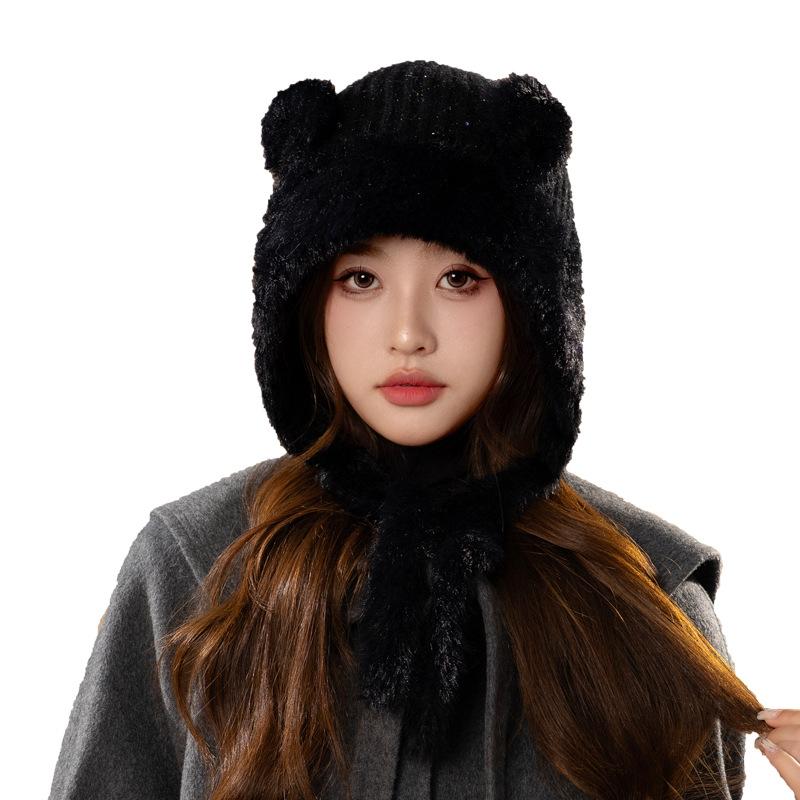 Women S Winter Warm Knitted Hat Cute Ear Flap Cycling Windproof Beanie