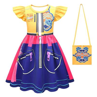 Kids Girls Anime Cartoon KPop Super Star Singer Printed Ruffle Sleeves O Neck Casual Dress Halloween Cosplay Costumes