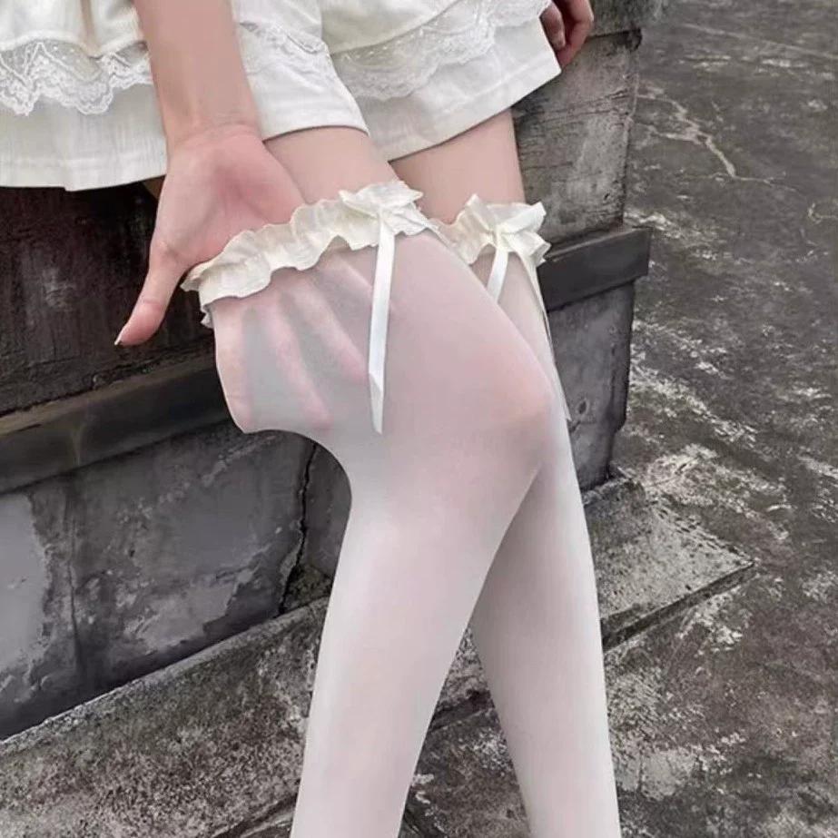 Spring Summer Women Stockings Sweet Lace Bow Thigh High Stockings Japanese Style Lolita Girls Kawaii Over Knee High Socks