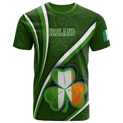 Maglietta con motivo a trifoglio irlandese, maglietta stampata in 3D, abbigliamento casual da uomo e da donna, a maniche corte, con scollo a V, pullover, top, abbigliamento da strada