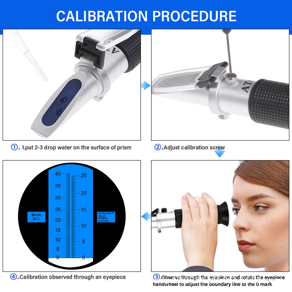 Handheld Refractometer: 0-40% Brix, 0-25% Alcohol for Fruit Wine Concentration Detection