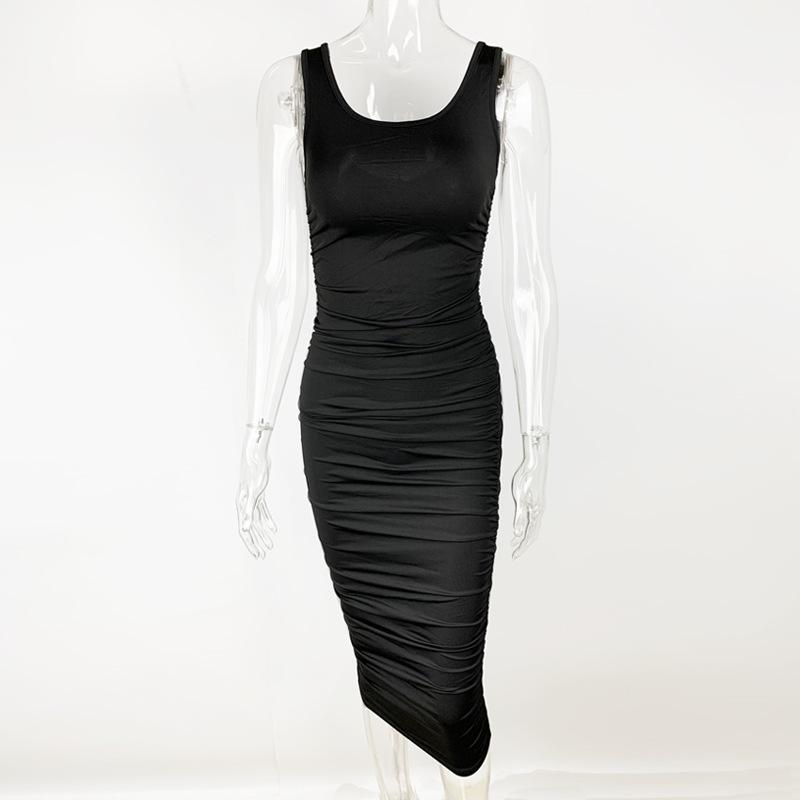 

GMXIA Женские модные летние и весенние однотонные повседневные платья без рукавов с v-образным вырезом и высокой талией L чёрный