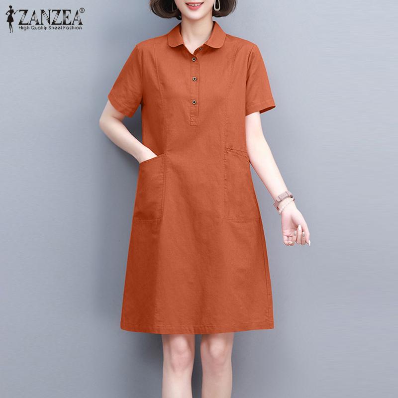 

ZANZEA Женское повседневное летнее платье с отложным воротником и короткими рукавами