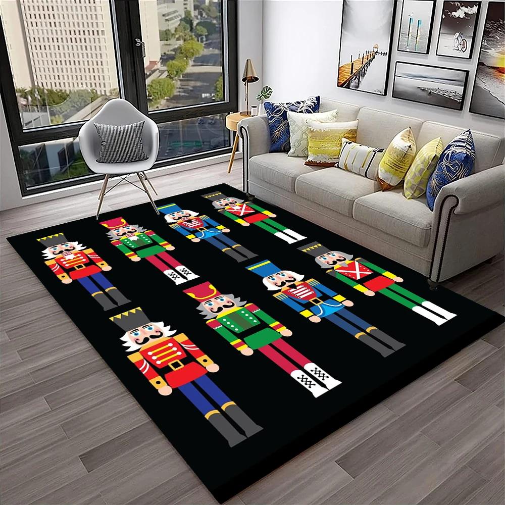 3D Nutcracker Christmas Tree Cartoon Carpet Rug for Home Living Room Bedroom Sofa Playroom Doormat Decor,kids Non-slip Floor Mat