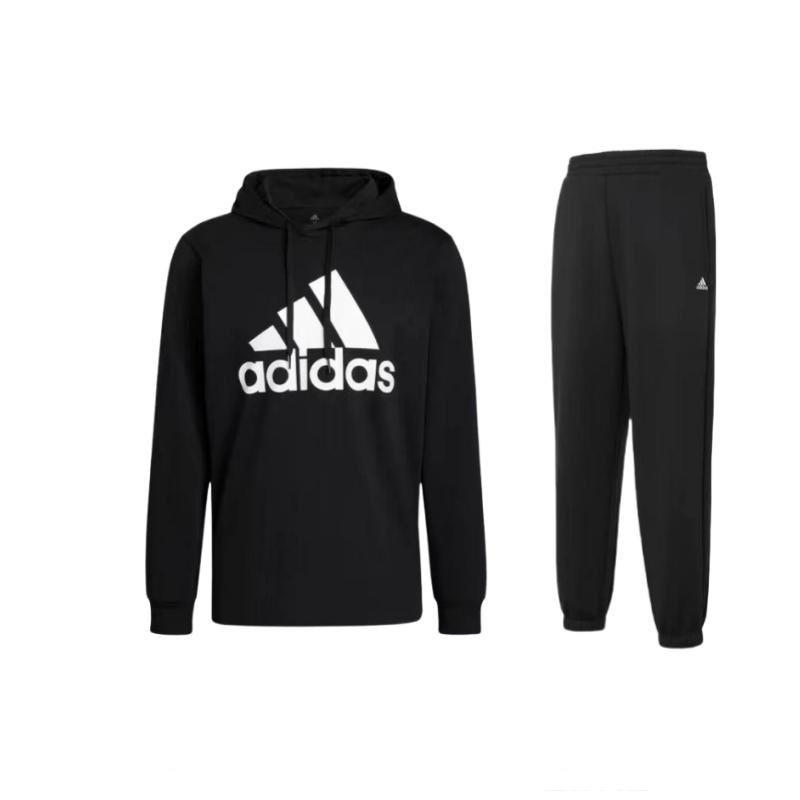 

Adidas Ретро-толстовка с капюшоном и логотипом, длинный рукав, удобные эластичные брюки со средней талией, повседневный спортивный костюм, унисекс, спортивные костюмы, черный цвет GV5281+IV7603 L