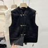 Outside the 2025 spring new stand-up collar buckle sleeveless retro jacquard vest