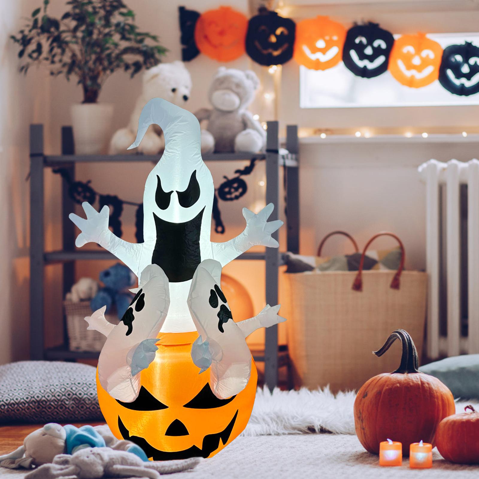 5.9FT светящийся белый призрак тыква надувные украшения на Хэллоуин на открытом воздухе — фото 6