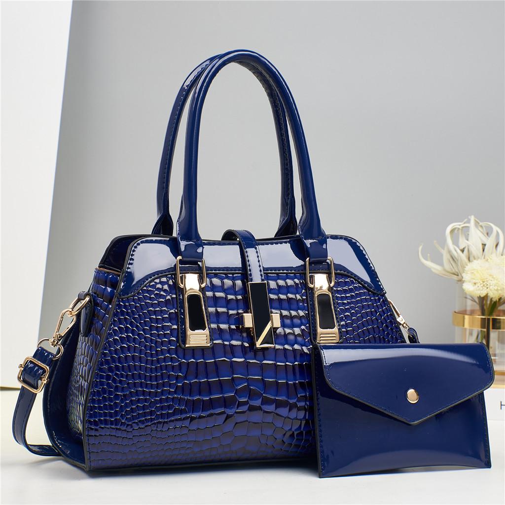 Stylish Large Capacity Crocodile Pattern Pu Handbag With Shiny Finish And Versatile Colors