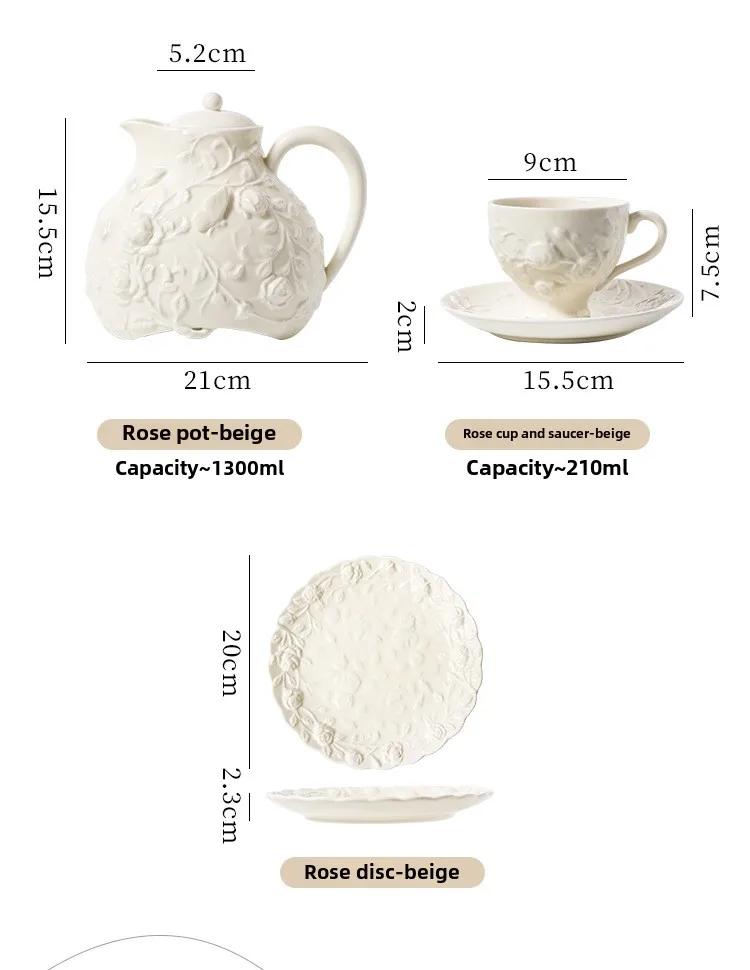 Rose Emboss Ceramic Teapot Black Tea Cup Saucers Set Retro Afternoon Tea Coffee Cup Saucer Couple Cup Set Home Drinkware Mug