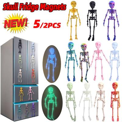 2/5 szt. Magnetyczne magnesy na lodówkę szkielet 3D drukowane magnetyczne magnesy na lodówkę czaszka czaszka lodówka kuchnia biuro Halloween śmieszna dekoracja