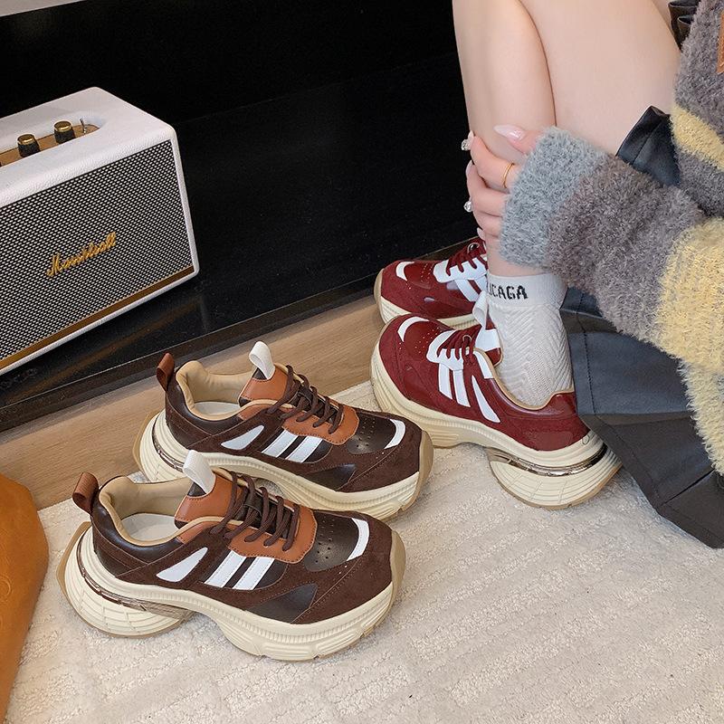 Fashion trend platform casual shoes 2025 spring and summer new rubber soft sole non-slip heightening lace-up dad shoes women