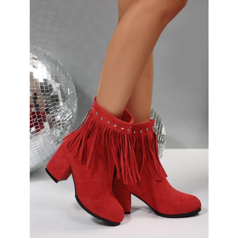 Rivet Suede Plus Size High Heeled Fashion Boots 2025 Winter New Fringed Boots for Women