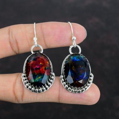 Faceted Ammolite Earring 925 Sterling Silver Earring Ammolite Gemstone Jewelry Handmade Earring Unique Earrings Gifts For Mom Silver Jewelry