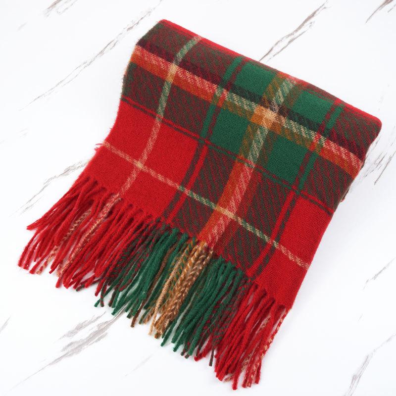 Autumn and winter Christmas cashmere plaid scarf women's circle yarn Ankara red versatile shawl high-end scarf