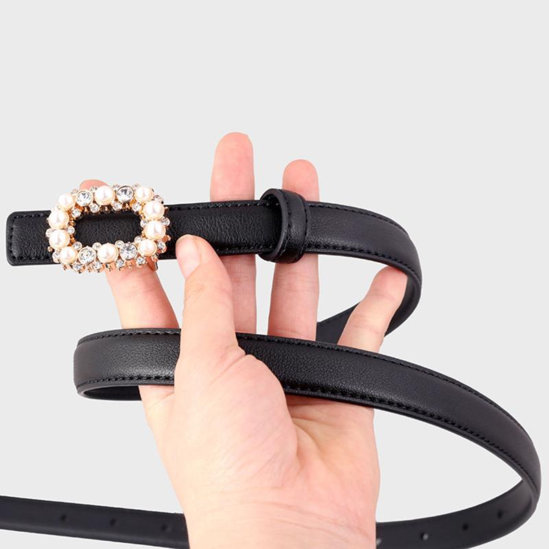 New Women'S Pearl Inlaid Buckle High-End Matching Fashion Decoration Dress Belt Sweater Versatile Genuine Leather Women'S Belt