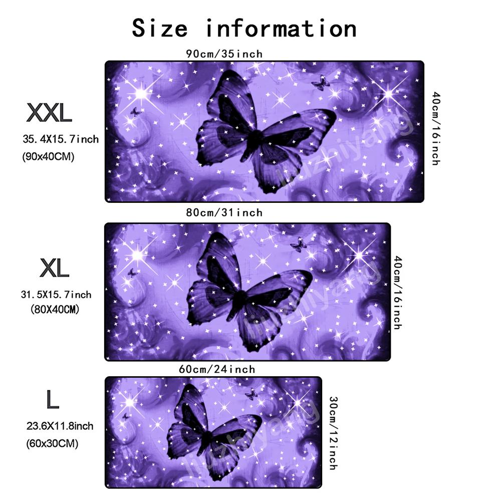 Purple Butterfly Mouse Pad Large Computer Office Game Table Mat Xxl Rubber Antislip Stitched Edges Keyboard Mats Long Desk Pads