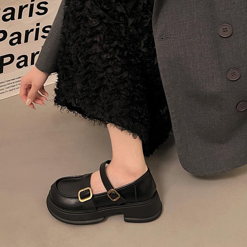 Platform British style small leather shoes 2025 new spring and autumn retro Mary shoes loafers black single shoes