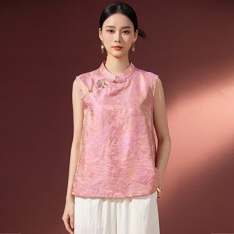 New Chinese Style Stand Collar Sleeveless Frog-Button Blouse