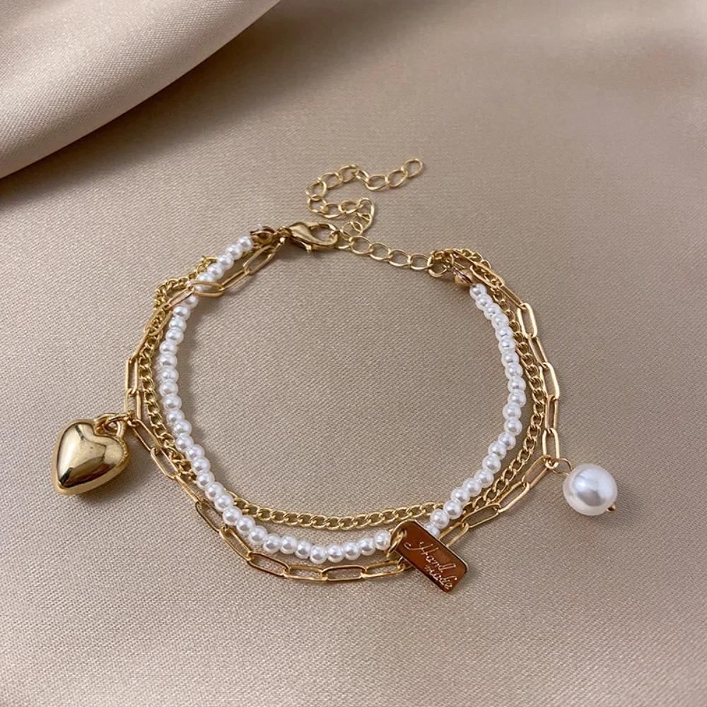 

Romantic Double Layer Pearl Charm Bracelet Fashion Multi-layer Cute Girl Bracelet for Women Party Holiday Birthday Gift Jewelry