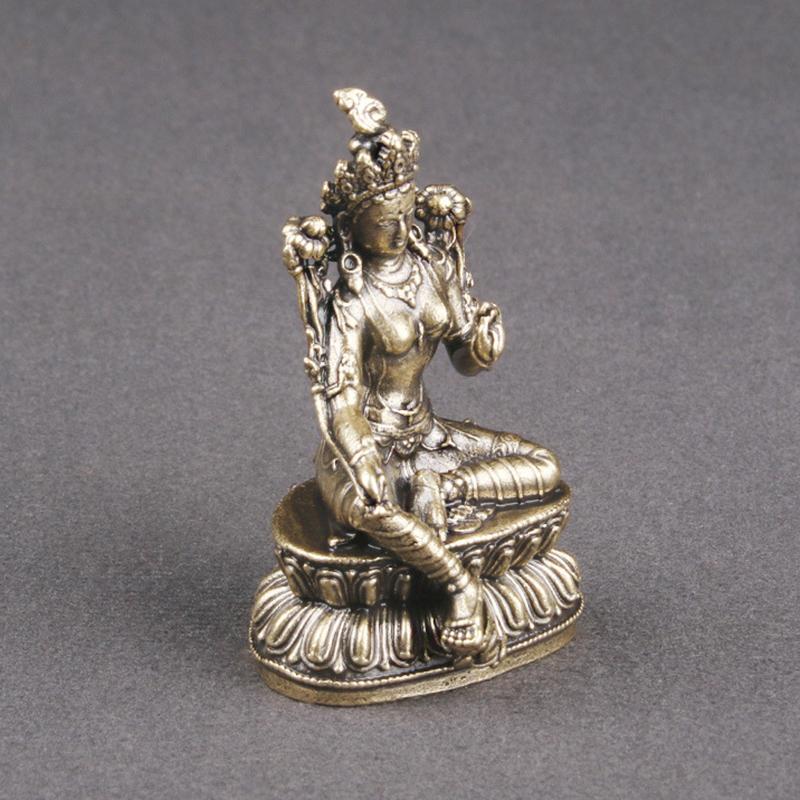 Retro Brass Green Tara Buddha Statue Desktop Decoration Vintage Buddha Figurine Collectible Buddha Ornament