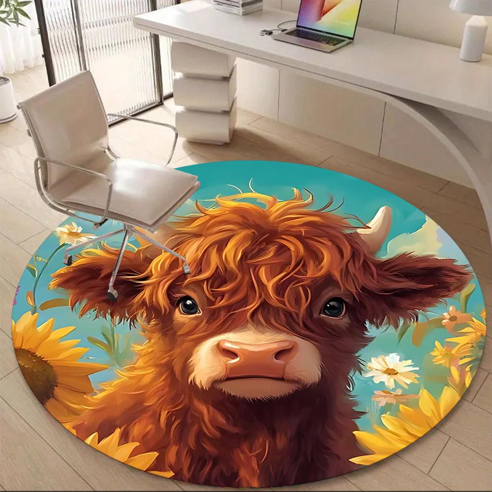 

1PC Cow Sunflowers Office Round Area Rug, Indoor Mat Suitable ForOffice, Under Office Chairs Bedroom Living Room Home Decor, Room Deco a002 80cm by 80cm