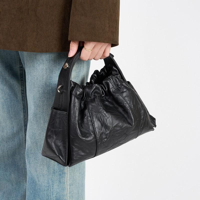 Small Niche Design Hand Grip Pattern Cowhide Handbag Classic Versatile Women's Crossbody Bag Fashionable Retro Shoulder
