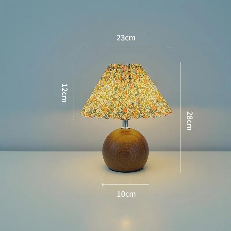 LED Bedside Table Lamp Cute Small Pleated Lamps for Nightstand Circular Walnut Ambient Light USB Bedroom Decoration Night Light