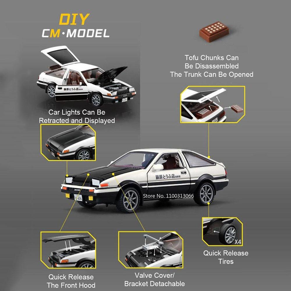 1:43 Alloy AE86 Pagani Zonda R Model Cars Diecast Toys Quick Release Wheel Hub Soft Rubber Tire Miniature Vehicle for Boys Gifts