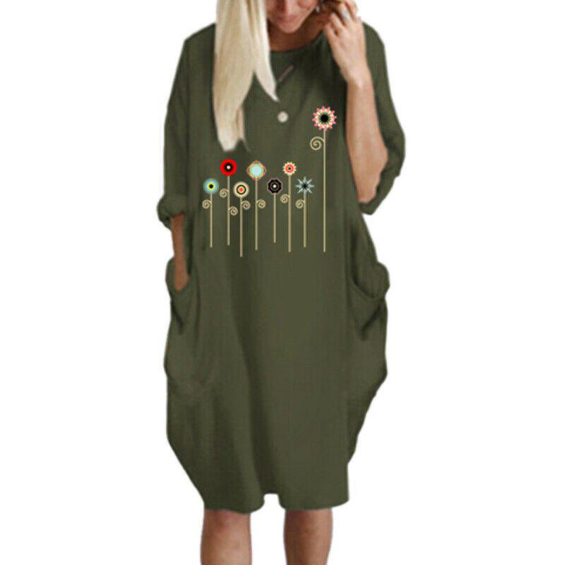 Women Dress Pullover Stylish Loose Fit Short Sleeve Casual Dress With Pocket
