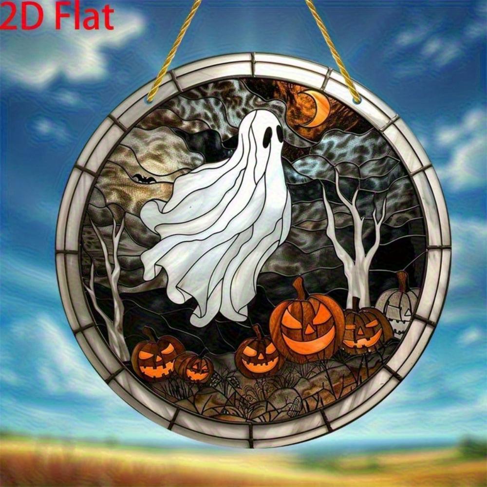 2D flat Halloween decoration - acrylic pendants (ghosts, jack-o-lanterns, full moon) - scary windows, door party decoration, holiday home decoration