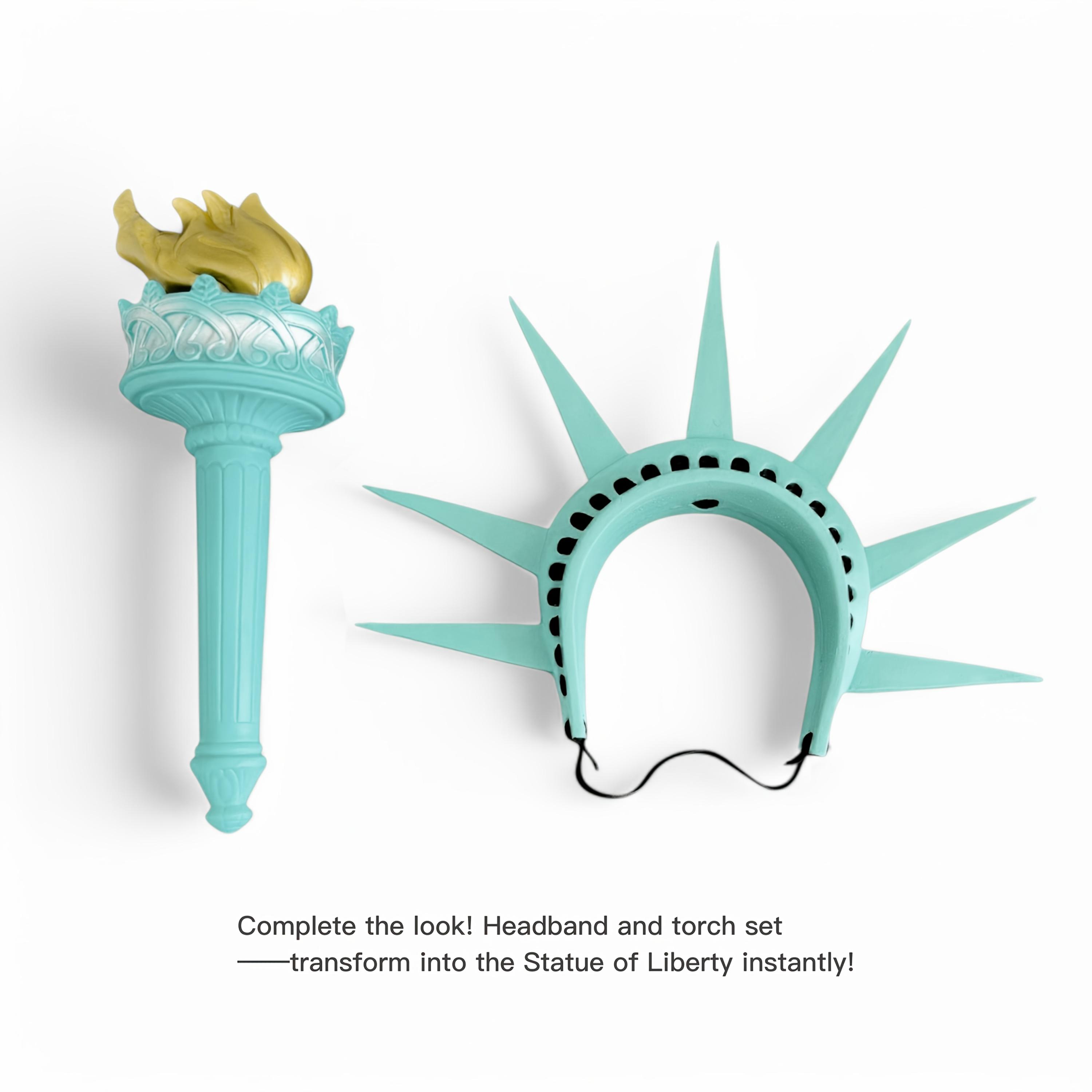 1Set Iconic Statue of Liberty Outfit Statue of Liberty Headband Torch Cosplay Set for Lady Liberty Costume