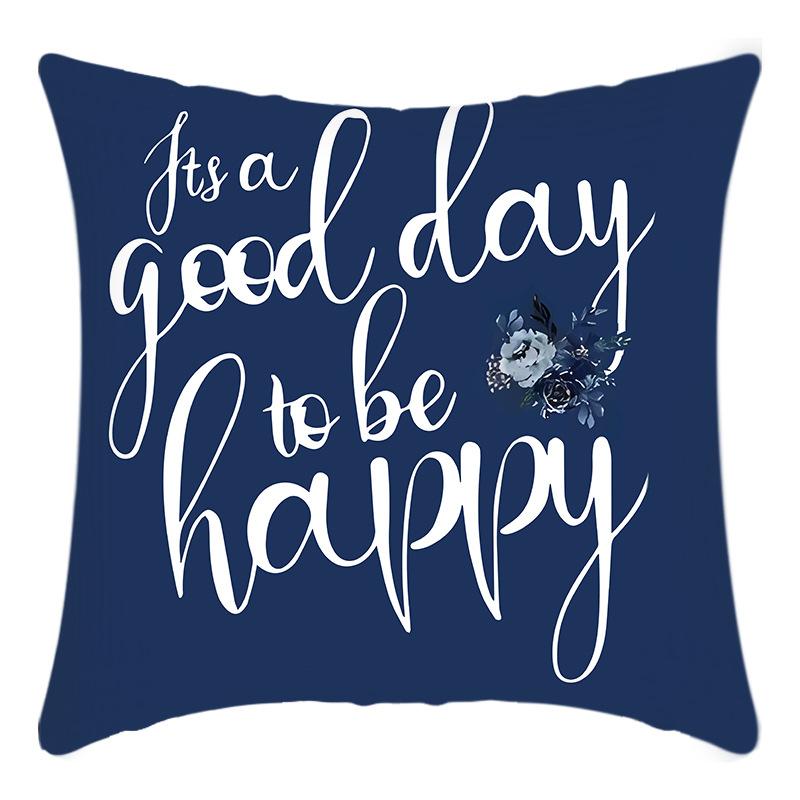 New Green Plant Pillow Cover with English Letters and Flower Print Cushion Home Sofa Cushion Cover