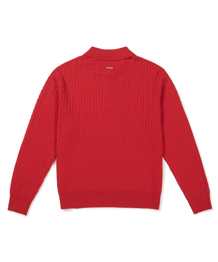 CLOVE [26Fw CLOVE] Cable Collared Knit Pullover (Red)