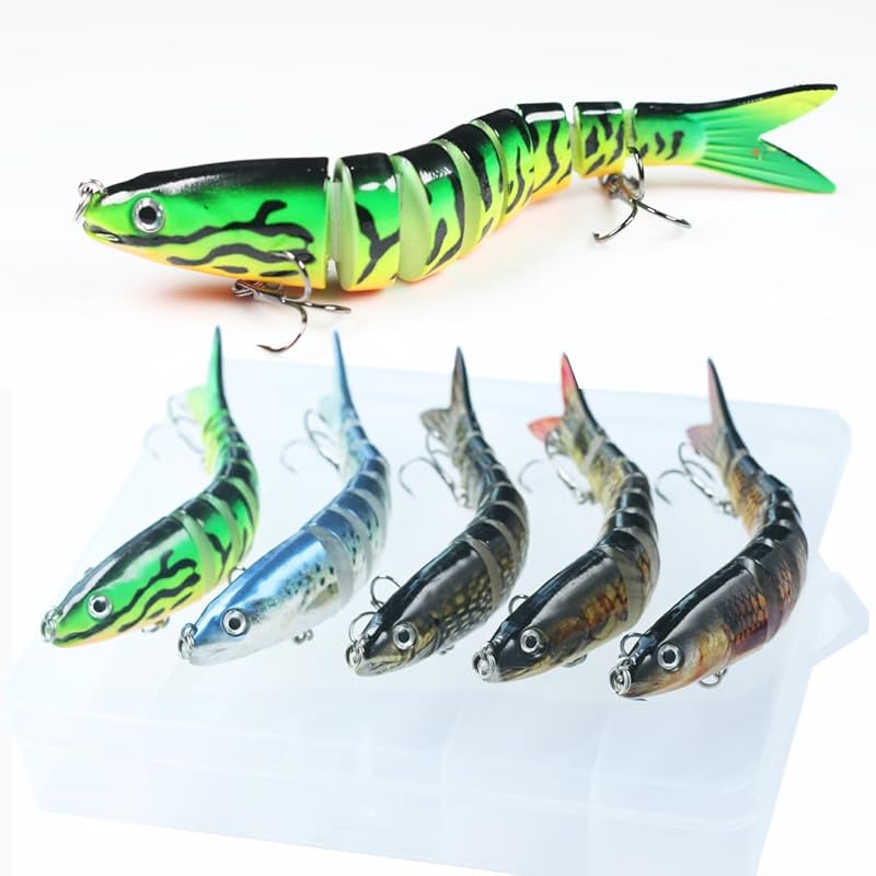 5 PCS Multi Jointed Swimbaits Fishing Lures for Bass Trout Perch Slow Sinking Lifelike Fishing Lure Kit Swimming Lures Freshwater Saltwater