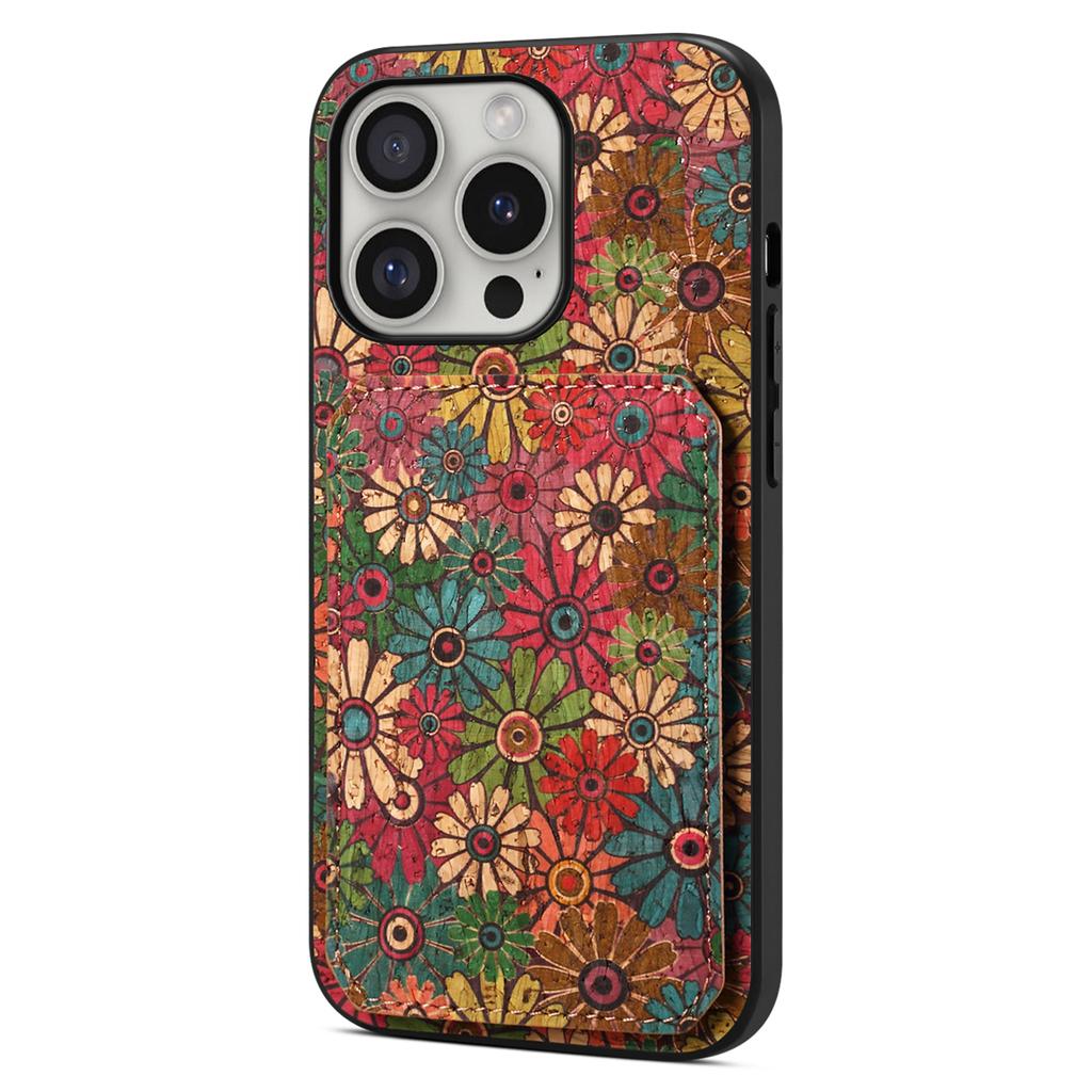 For iPhone 16 Pro Max Case with Card Holder Flowers Design Leather Phone Cover Kickstand