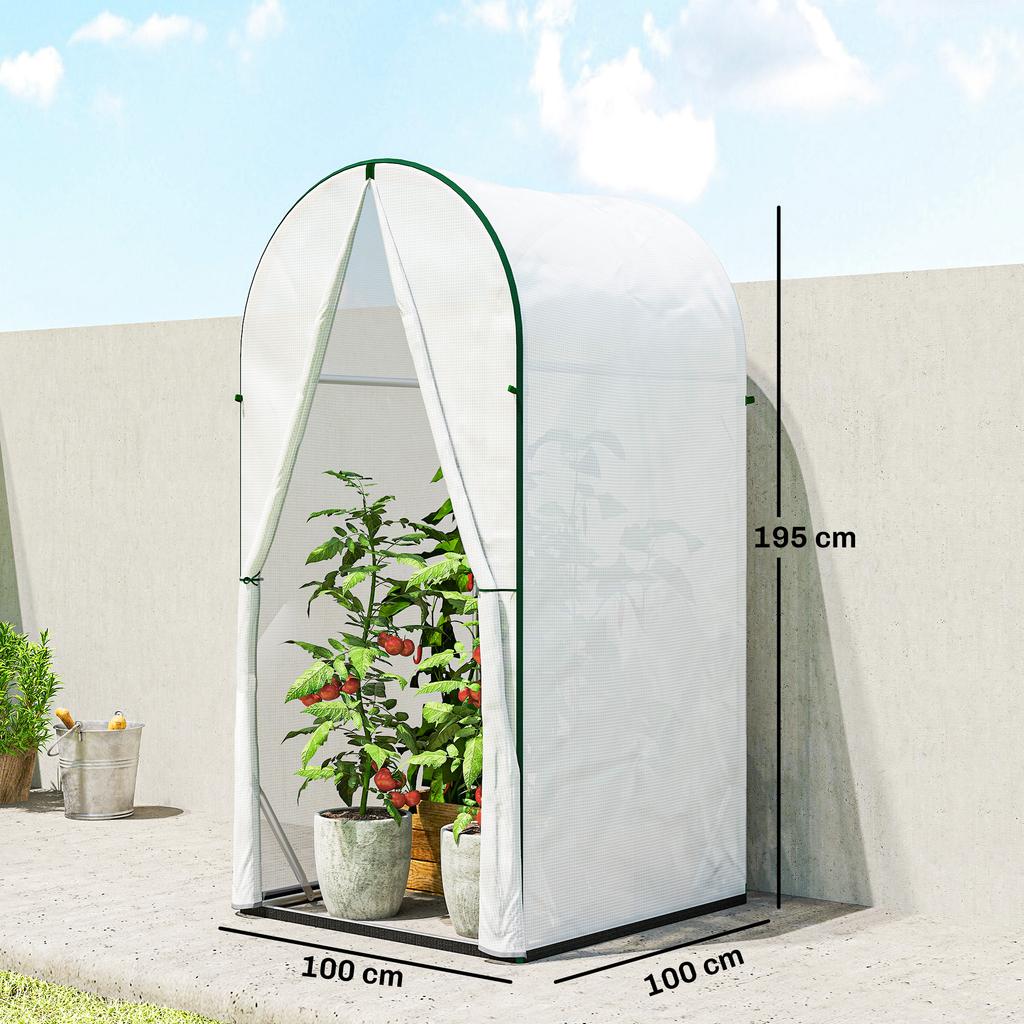 Mini Greenhouse, Portable Green House with Roll-Up Door, PE Base, Small Greenhouse, 100 x 100 x 195 cm, White