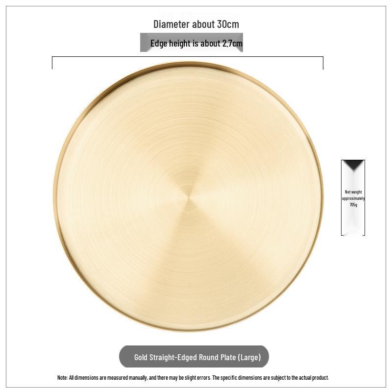 Luxury Gold Stainless Steel Round Tray for Cosmetics, Storage, and Desserts