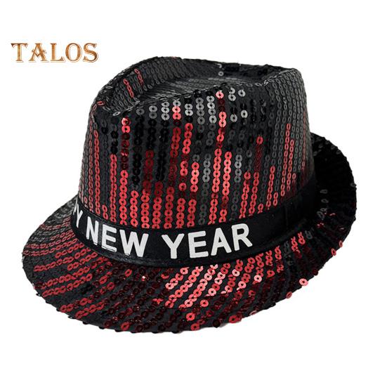 Chapéu de lantejoulas Feliz Ano Novo Chapéu de jazz Vintage Estilo Cowboy Festa Clube Foto Adereço Fedora Brilhante Adulto Chapéu para Cosplays Feriados Carnaval