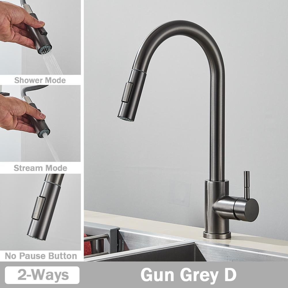 Brushed Nickel Kitchen Faucet Flexible Pull Out Nozzle Kitchen Sink Mixer Tap Stream Sprayer Head Deck Black Hot Cold Water Taps