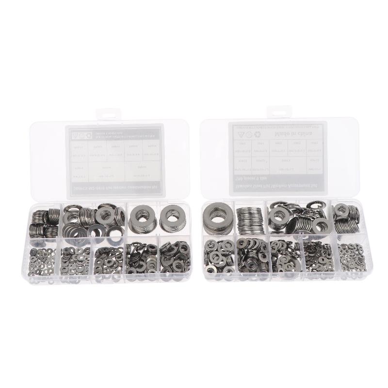 80/105/180/360/580Pcs M2-M12 Stainless Steel Flat Washers Set Industrial Repair Lock And Flat Washer Assortment Kit With Box