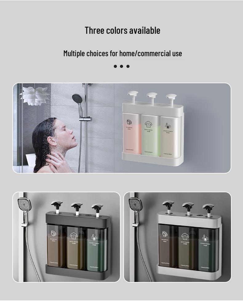 Punch-Free Wall-Mount Soap Dispenser for Shampoo & Shower Gel, Manual Press, Light Luxury Style