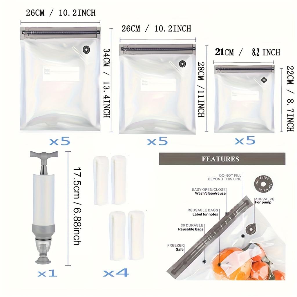 Bolsas Reutilizables de Almacenamiento al Vacío para Alimentos, Ideales para Conservar Frutas y Comidas Cocinadas, Son Perfectas para la Cocina y Almacenar Alimentos en el Refrigerador