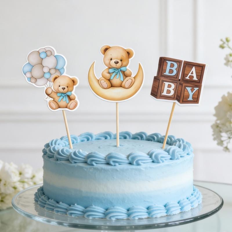 12Pcs Cupcake Top Decoration Cartoon Bear Theme Paper Cake Picks Ornament for Birthday Wedding Holiday Table Setting